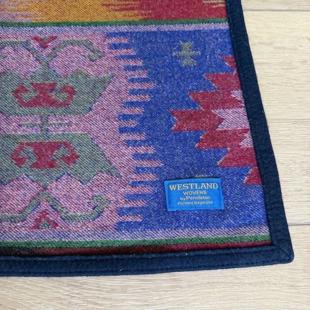 Vtg PENDLETON WESTLAND WOVENS Wool Blanket Reversible Aztec Jewel Tones